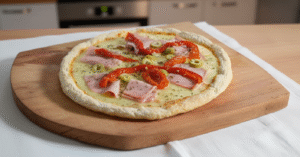 foto pizza jamon y morrones PIZZA A LA PIEDRA CON JAMON Y MORRON- 8 PORCIONES - CALIENTE