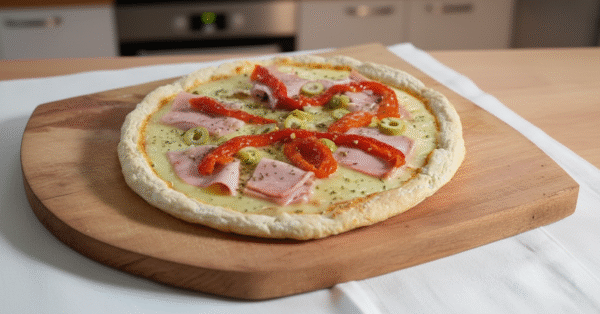 PIZZA A LA PIEDRA CON JAMON Y MORRON- 8 PORCIONES - CALIENTE
