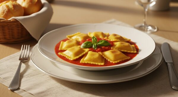 raviolones de calabaza con salsa 8 RAVIOLONES DE CALABAZA + SALSA + PAN