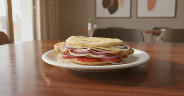 SANDWICH DE MILANESA DE POLLO+TOMATE Y CEBOLLA-PAN PITA -CALIENTE