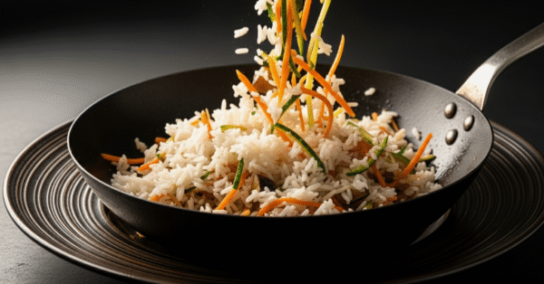 WOK DE ARROZ CON VEGETALES SALTEADOS CON SALSA DE SOJA + PAN - CALIENTE