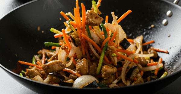 WOK DE POLLO CON VEGETALES SALTEADOS CON SALSA DE SOJA +PAN - CALIENTE